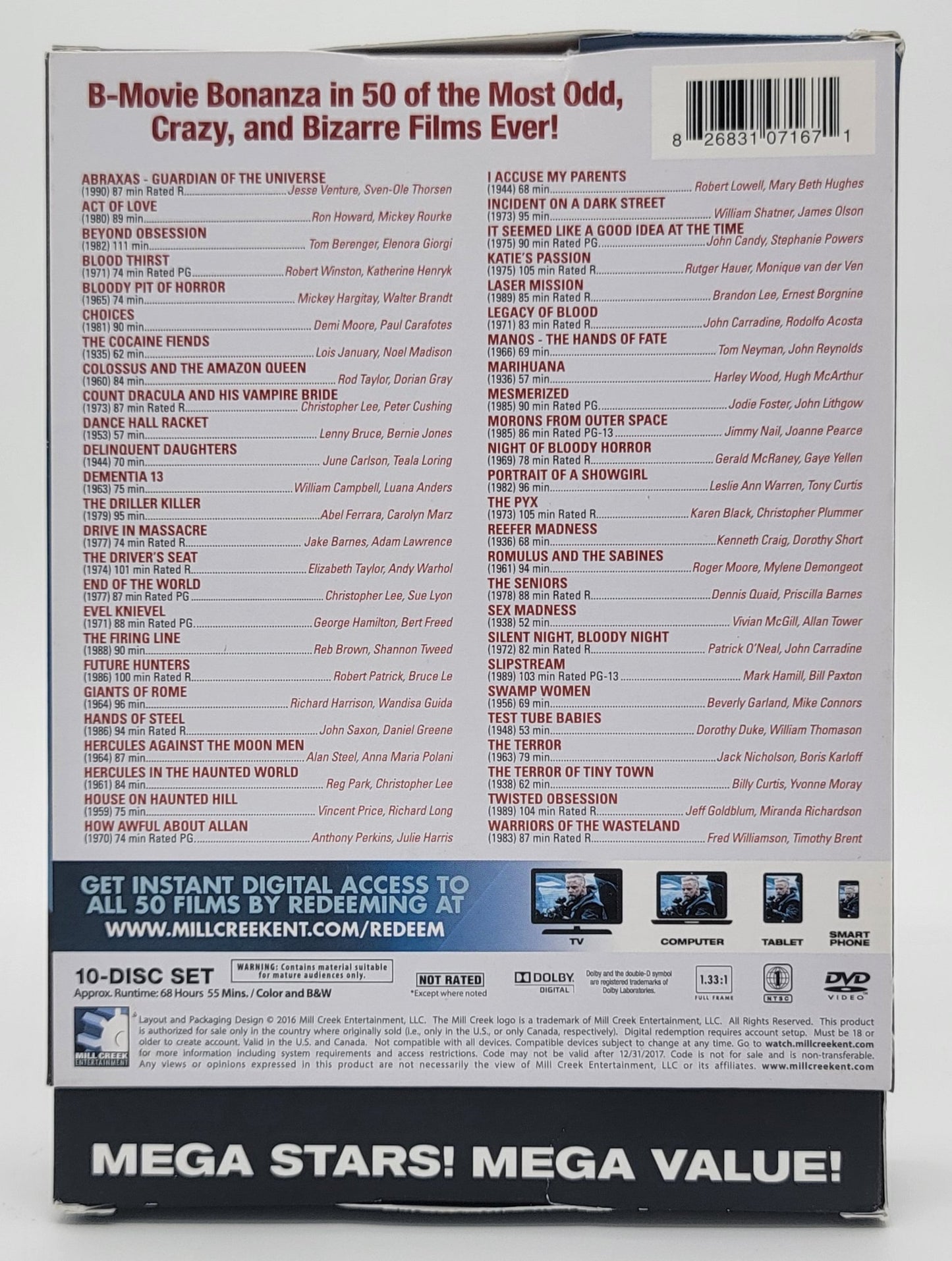 Mill Creek Entertainment - 50 Movie Collection - Midnight Movies Madness - Mega Stars | DVD | 1936 - 1990 - dvd - Steady Bunny Shop