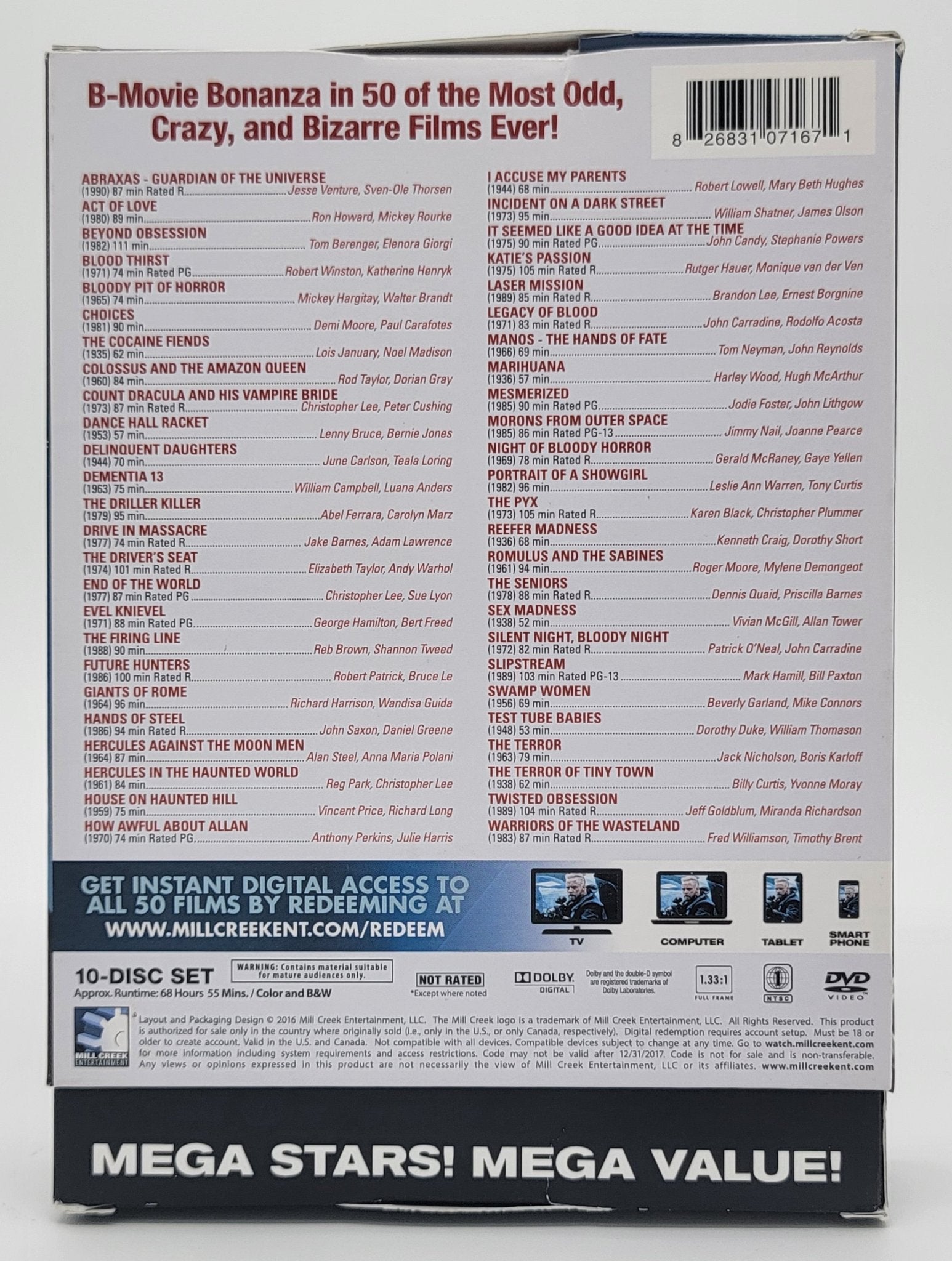 Mill Creek Entertainment - 50 Movie Collection - Midnight Movies Madness - Mega Stars | DVD | 1936 - 1990 - dvd - Steady Bunny Shop