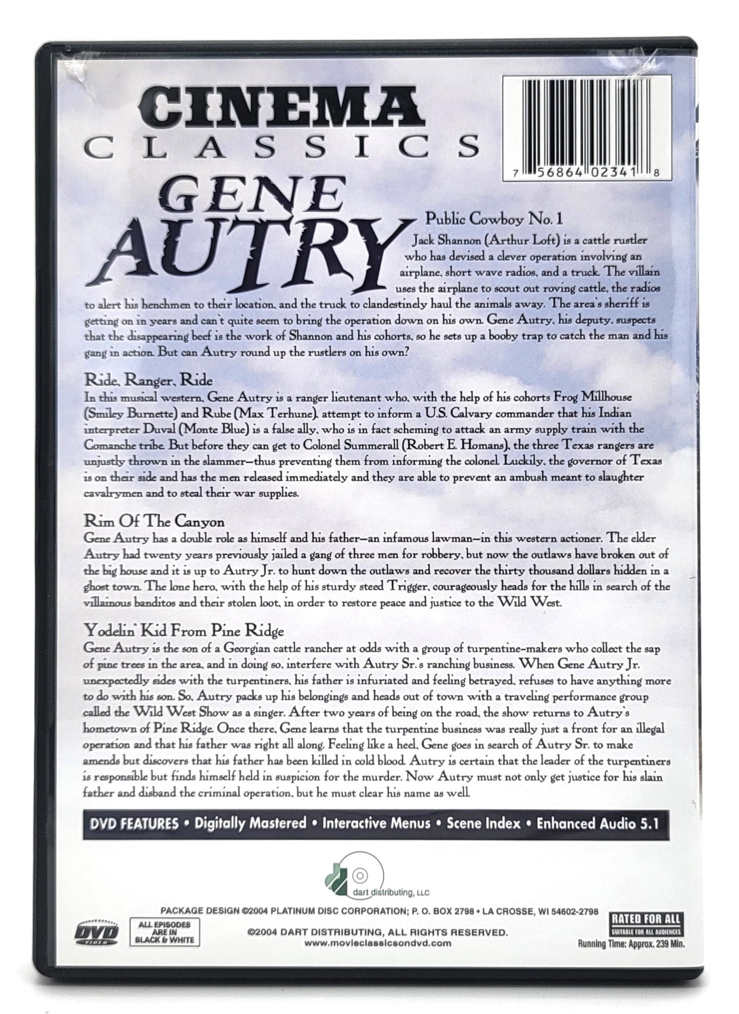 Dart Distributing - Cinema Classics Gene Autry 4 Episodes | DVD - Enhanced Audio 5 - 1 - DVD - Steady Bunny Shop