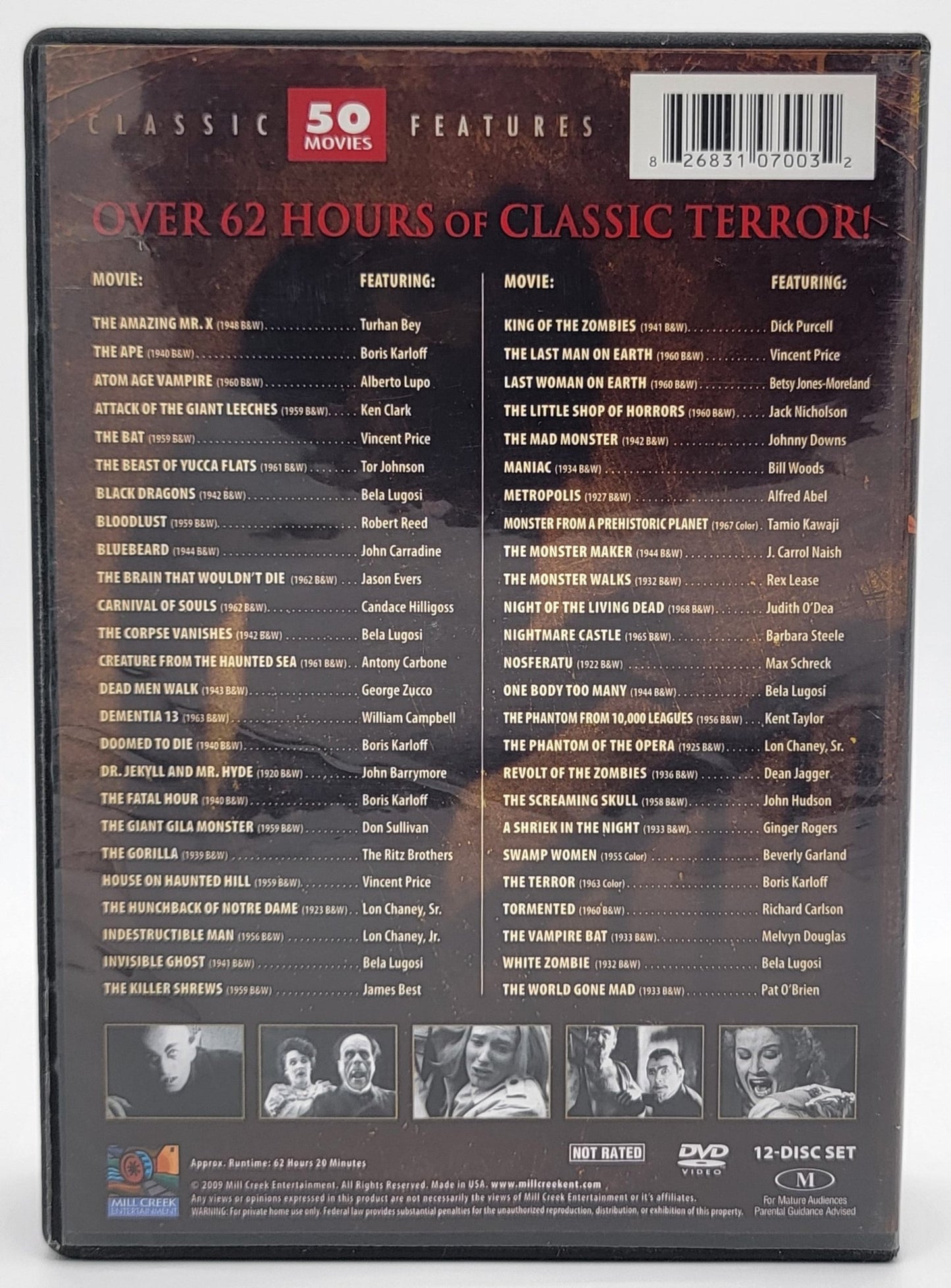 Mill Creek Entertainment - Horror Classics - 50 Movies Anniversary Edition | DVD - Not Rated - 12 Disc Set - DVD - Steady Bunny Shop