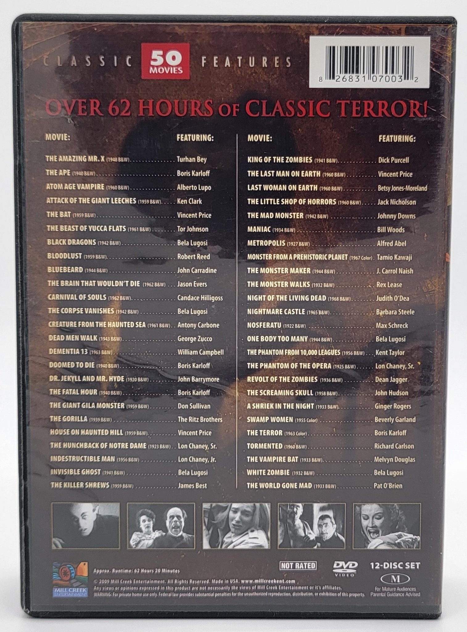 Mill Creek Entertainment - Horror Classics - 50 Movies Anniversary Edition | DVD - Not Rated - 12 Disc Set - DVD - Steady Bunny Shop