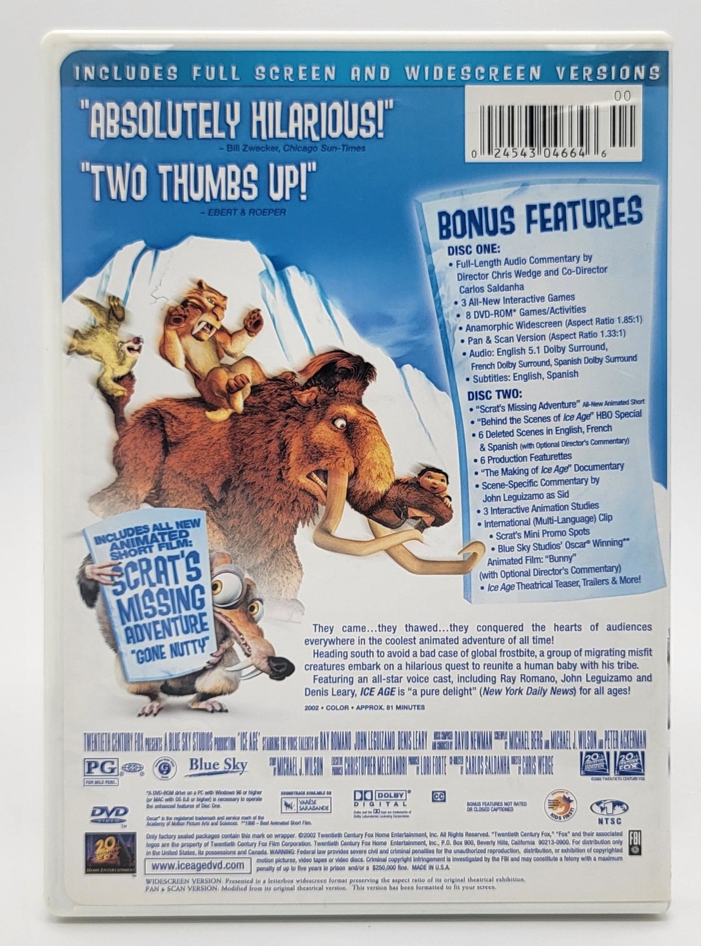 20th Century Fox Home Entertainment - Ice Age | DVD | 2 Disc Special Edition - Plus Scrat's Missing Adventure - DVD - Steady Bunny Shop