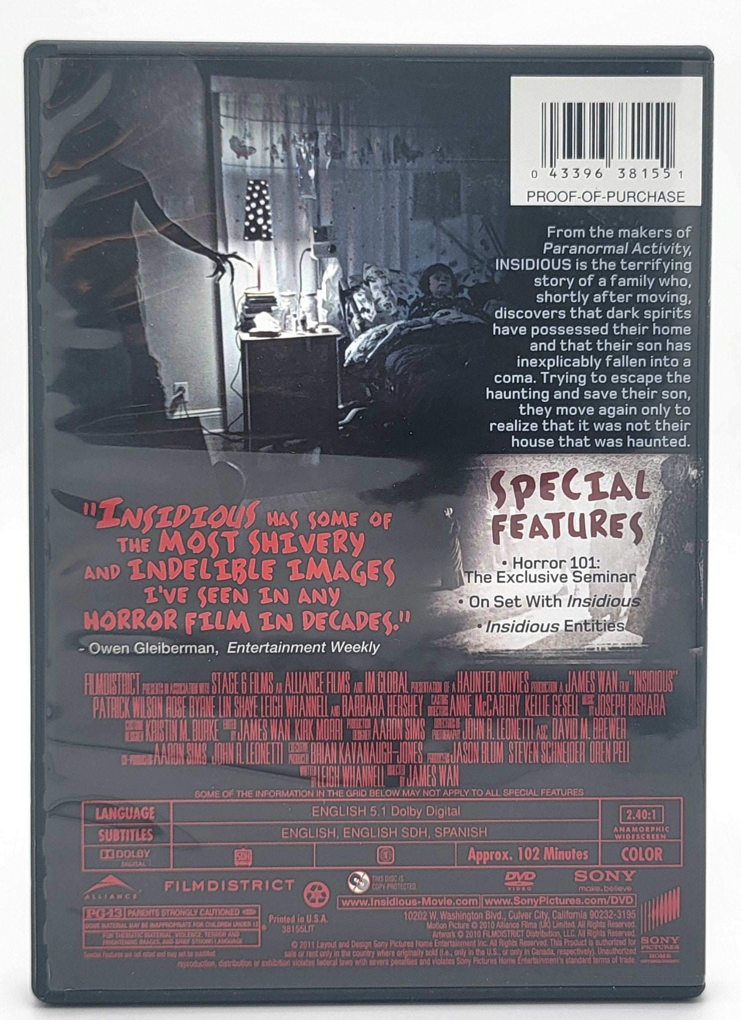 Sony Pictures Home Entertainment - Insidious | DVD | Widescreen - DVD - Steady Bunny Shop