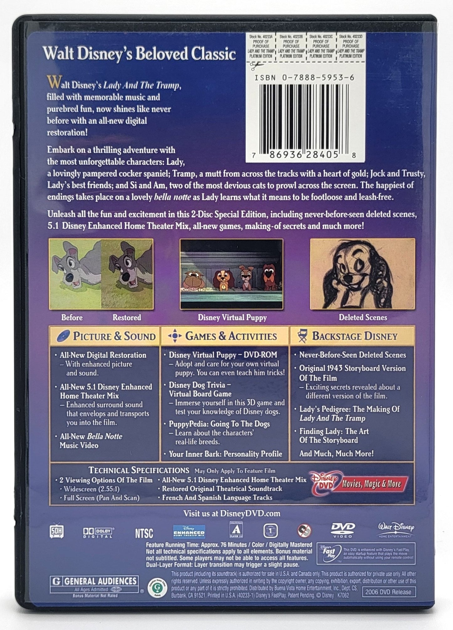 Walt Disney Home Entertainment - Lady and the Tramp - Platinum Edition | DVD | 50th Anniversary Edition - 2 Disc Set - DVD - Steady Bunny Shop