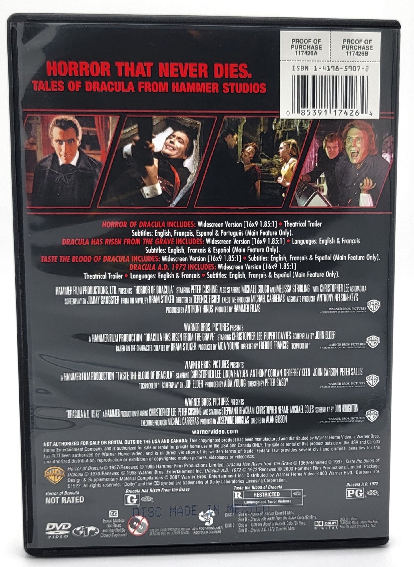 Warner Brothers - 4 Film Favorites Dracula's 1972 | Horror Dracula -Dracula Has Risen | DVD | Widescreen - DVD - Steady Bunny Shop