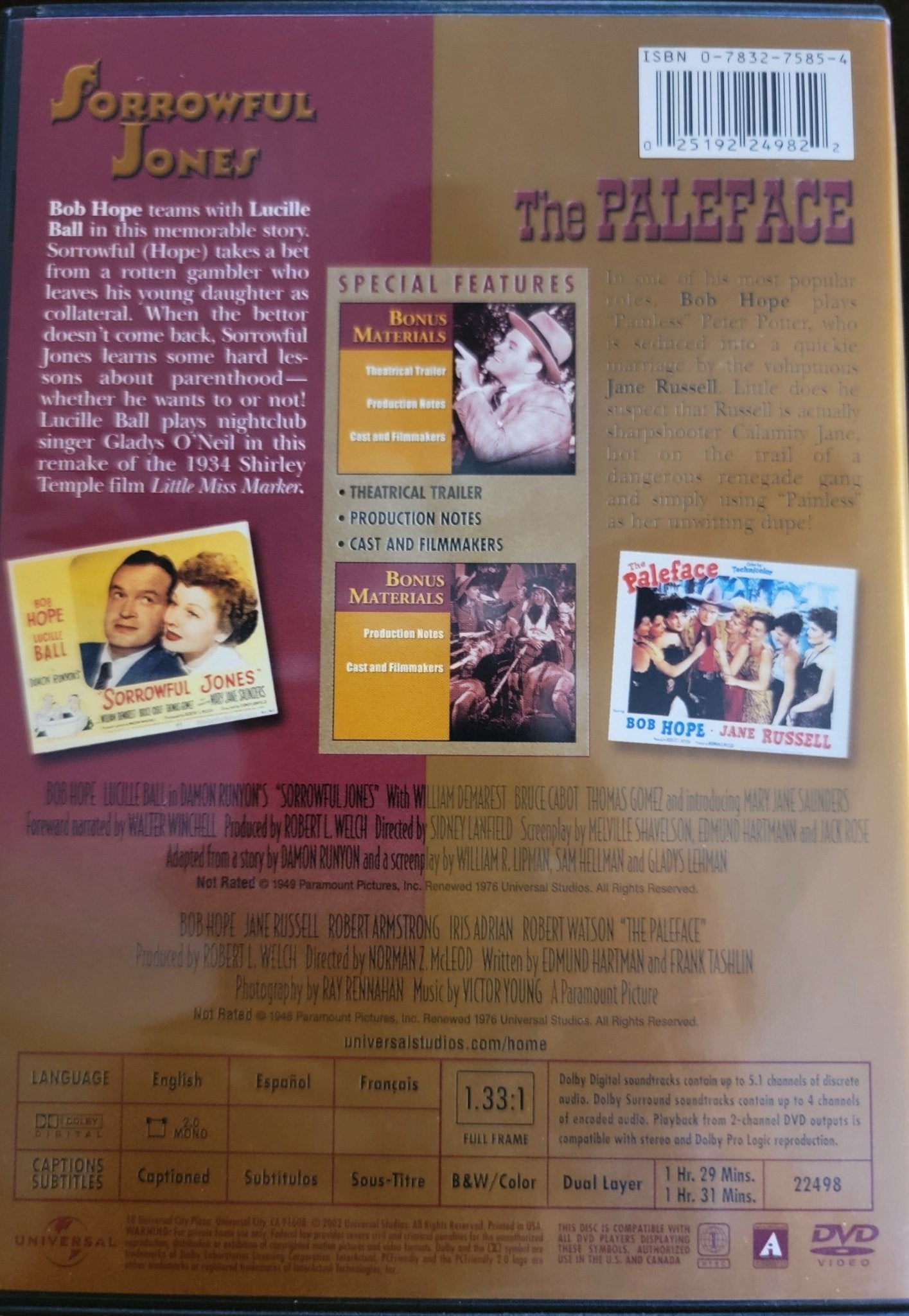 Universal Pictures Home Entertainment - Bob Hope The Tribute Collection Double Feature | Sorrowful Jones & The Paleface | DVD | Full Screen - DVD - Steady Bunny Shop