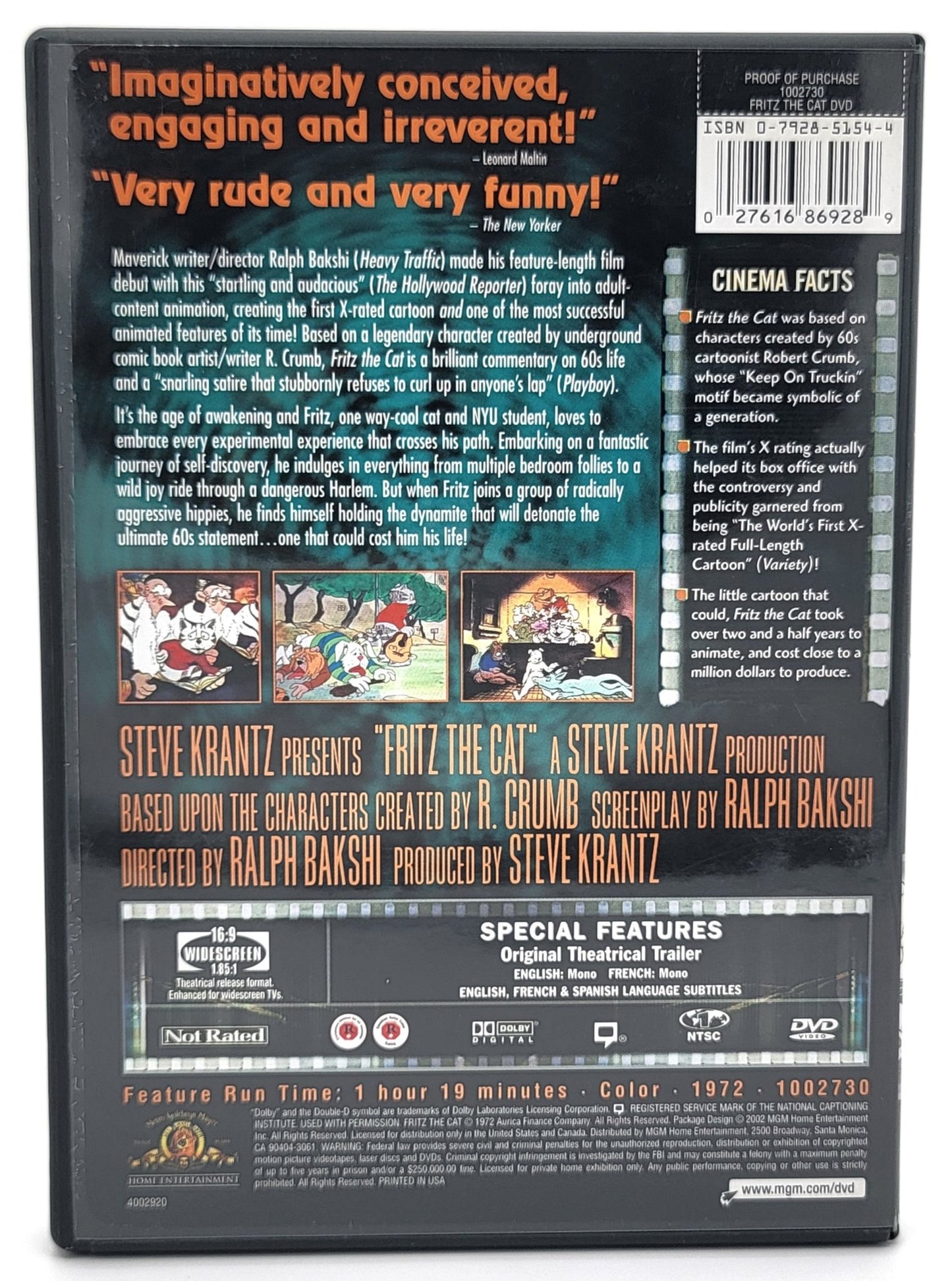  MGM Home Entertainment - Fritz The Cat | DVD | Widescreen - He's X-Rated and Animated ** Not for Kids** - DVD - Steady Bunny Shop