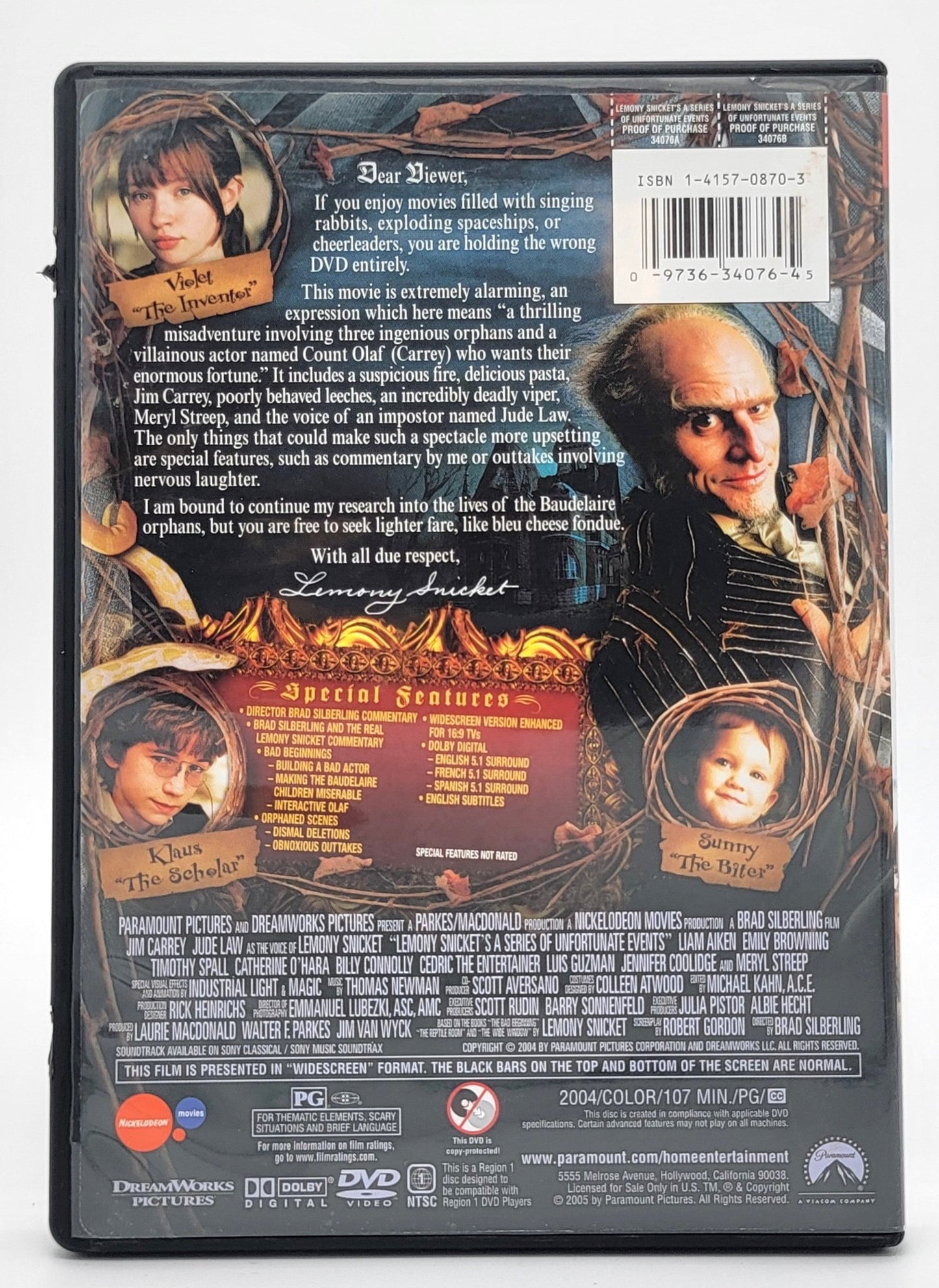 Paramount Home Entertainment - A Series of Unfortunate Events - Lemony Snicket's | DVD | Widescreen - DVD - Steady Bunny Shop