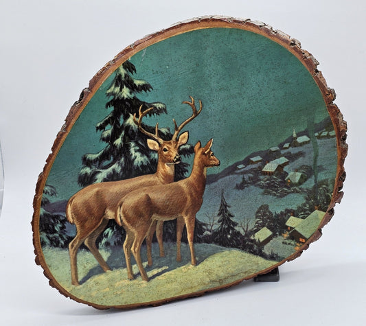 Deer Park - Deer Park Muskegon, Mich | Vintage Deer Tree Slice Art | L26 Deer In Winter - Tree Slice Art - Steady Bunny Shop