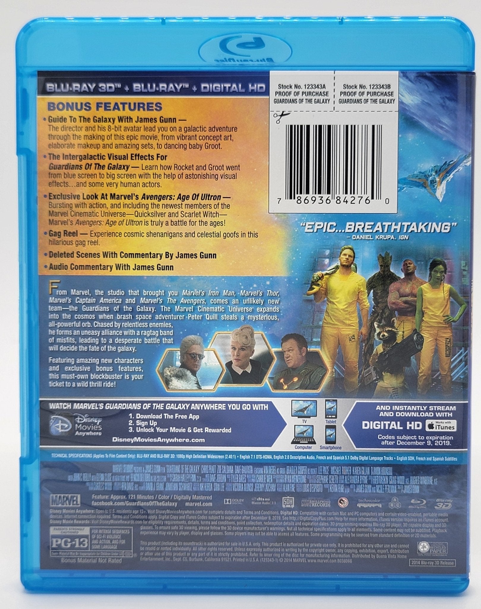 Marvel Studio - Guardians of the Galaxy | Blu ray & Blu ray 3D- No Digital Copy - Blu-ray - Steady Bunny Shop