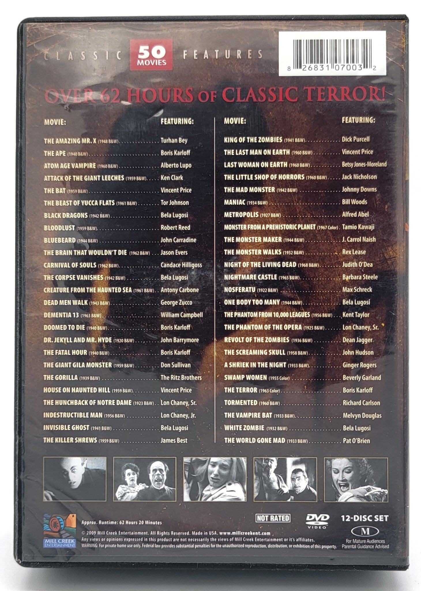 Mill Creek Entertainment - Horror Classics - 50 Movies Anniversary Edition | DVD - Not Rated - 12 Disc Set - DVD - Steady Bunny Shop