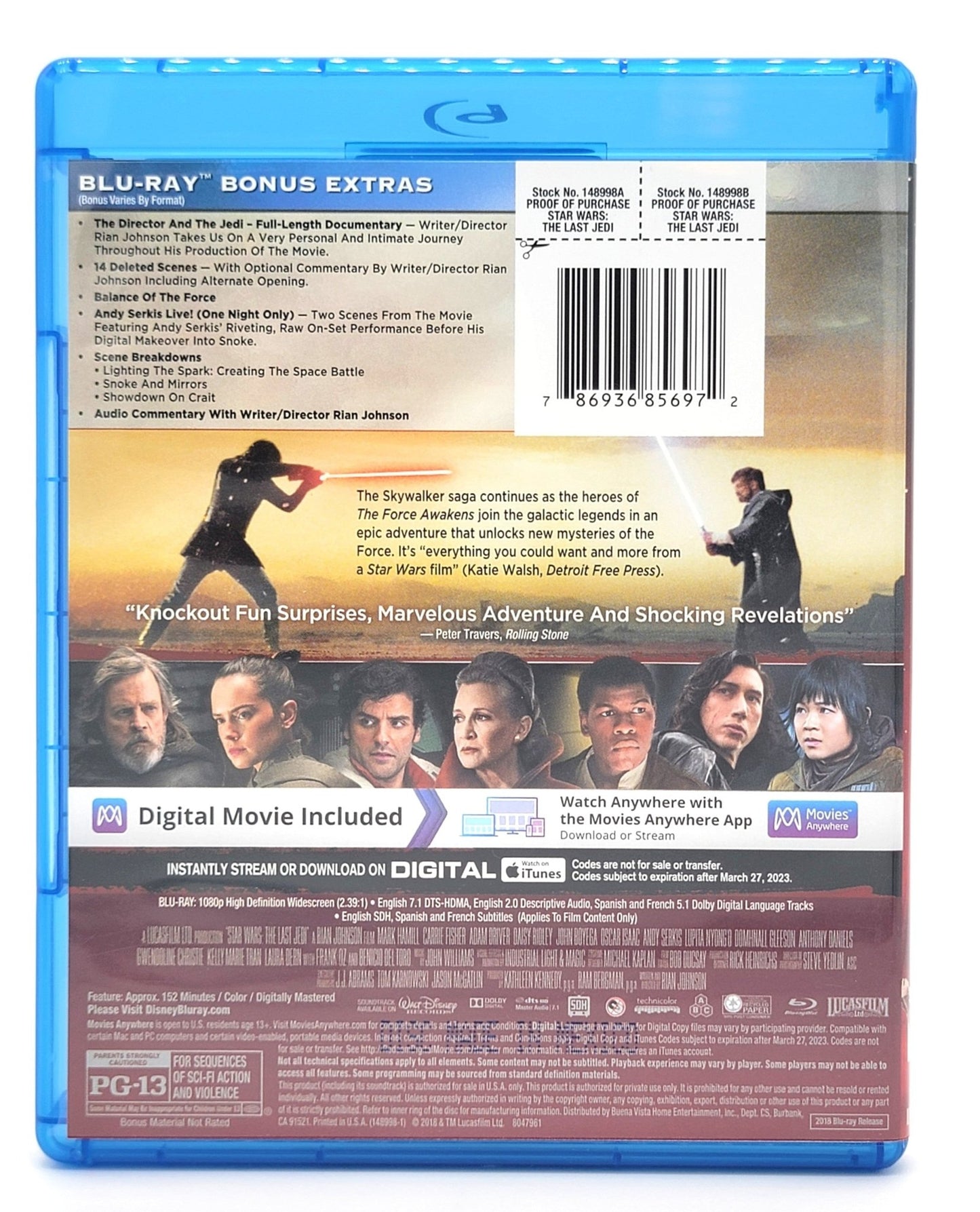 Lucas Films - Star Wars - THe Last Jedi | Blu - Ray & DVD - Multi Screen Edition - DVD & Blu - ray - Steady Bunny Shop