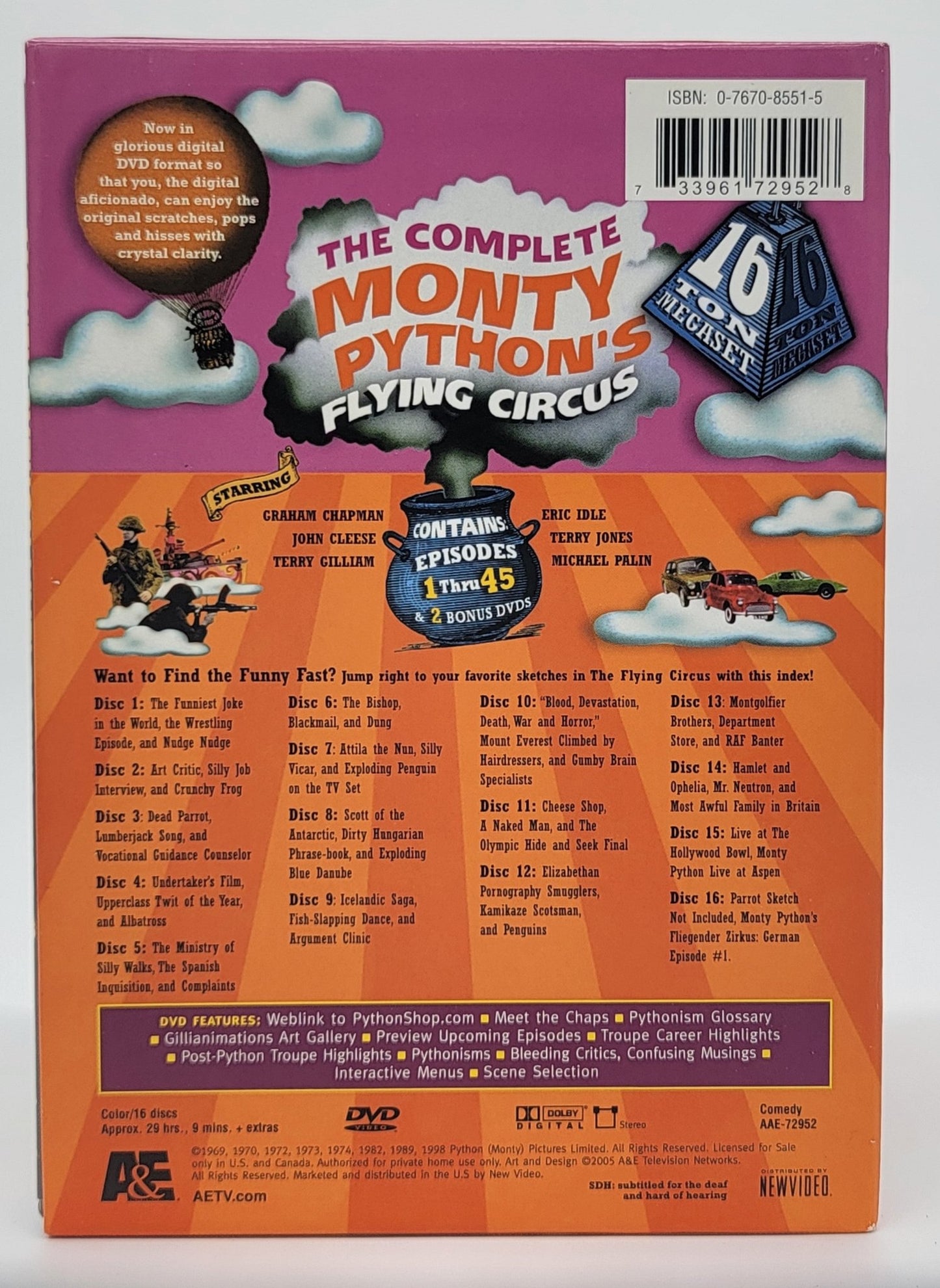 A&E - The Complete Monty Python's Flying Circus | DVD | 16 Disk set - Episodes 1 thru 45 Plus 2 Bonus DVD's - DVD - Steady Bunny Shop