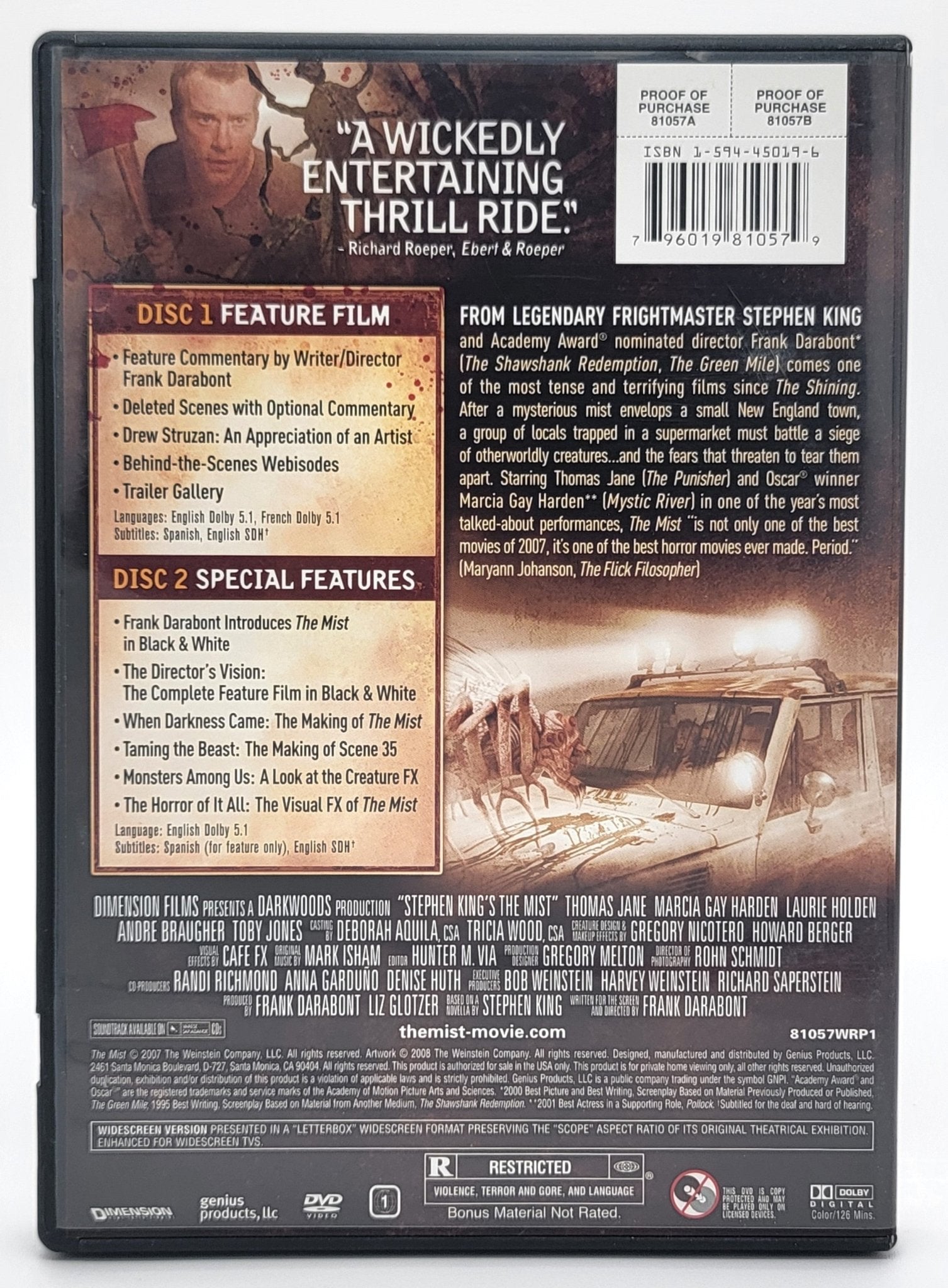 Lionsgate Home Entertainment - The Mist | DVD | 2 Disc Collection Edition - Widescreen - DVD - Steady Bunny Shop