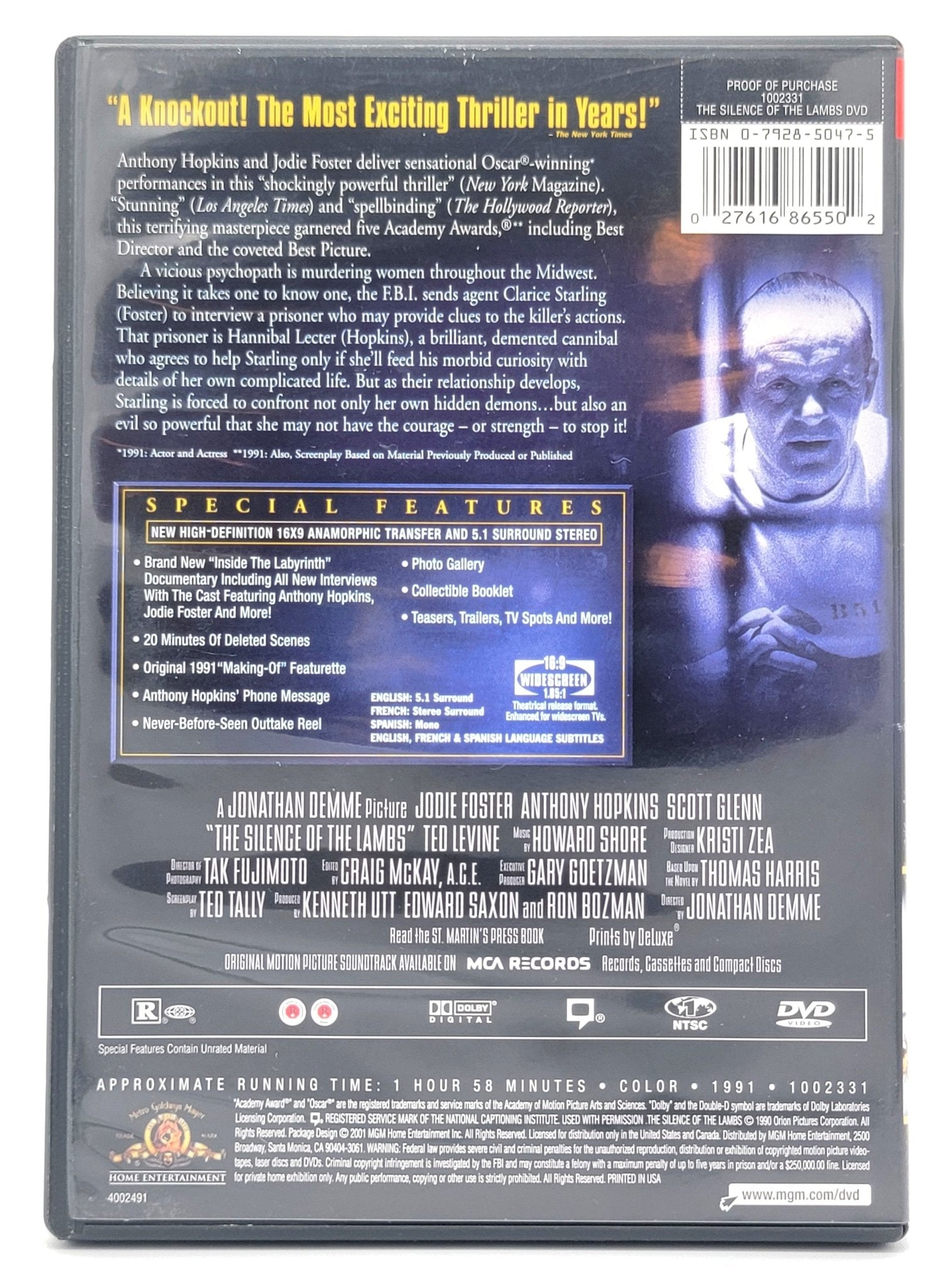 ‎ MGM Home Entertainment - The Silence of the Lambs | DVD | Special Edition - Widescreen - DVD - Steady Bunny Shop