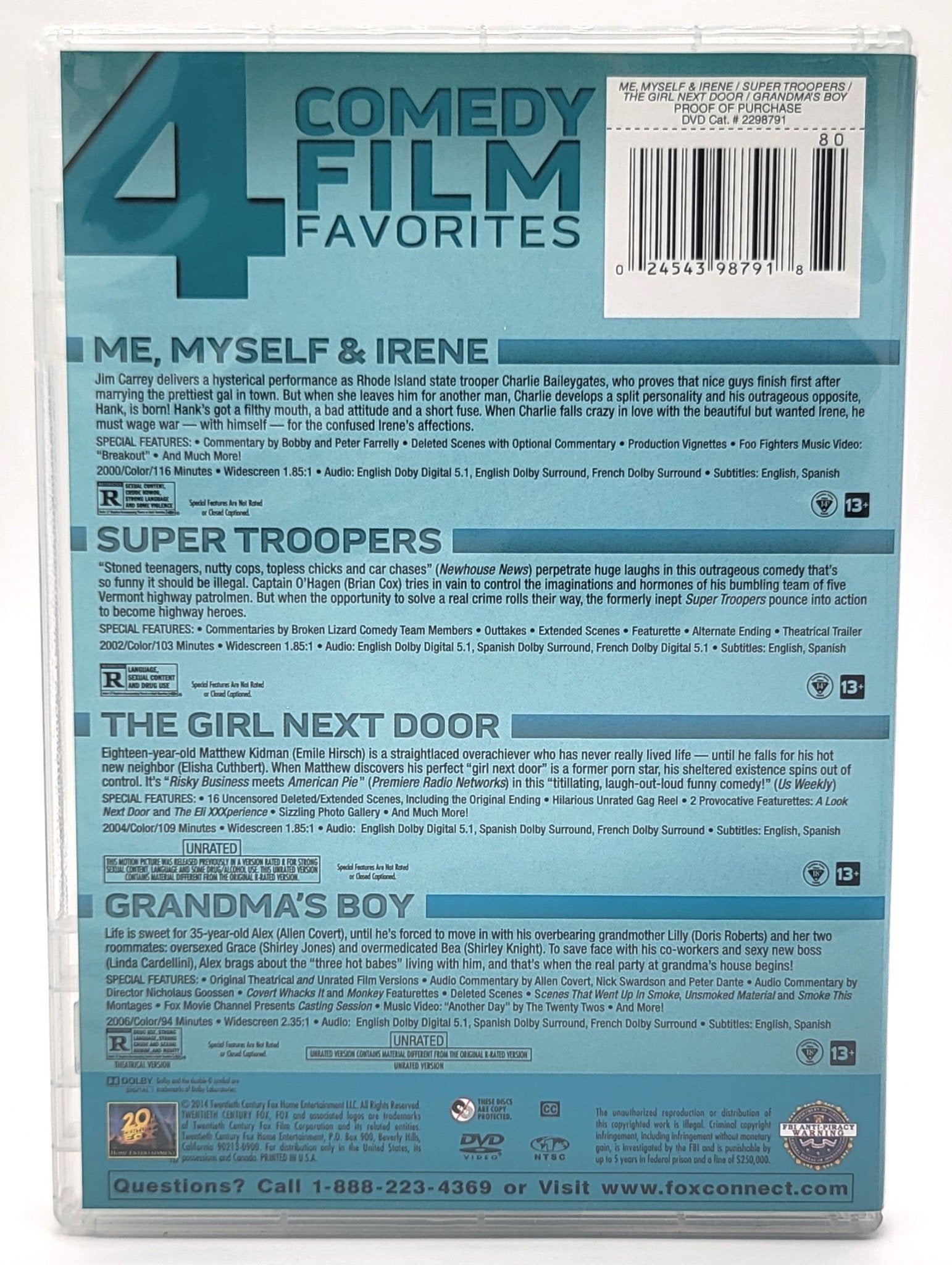 20th Century Fox Home Entertainment - 4 Comedy Film Favorites | Me Myself & Irene, Super Troopers, The Girl Next Door, & Grandma's Boy | DVD - DVD - Steady Bunny Shop