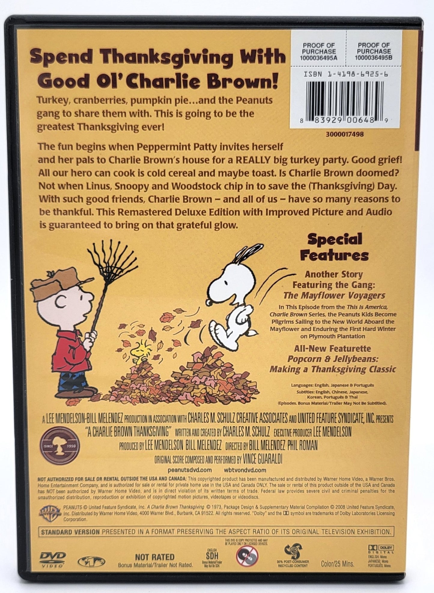 Warner Brothers - A Charlie Brown Thanksgiving | DVD | Remastered Deluxe Edition - DVD - Steady Bunny Shop