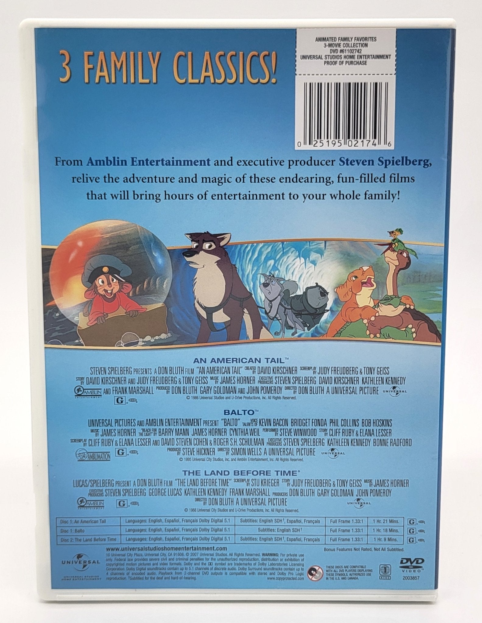 Amblin Entertainment - Animated Family Favorites - An American Tail , Balto, & The Land Before Time | DVD | 3 Movie Collection - DVD - Steady Bunny Shop