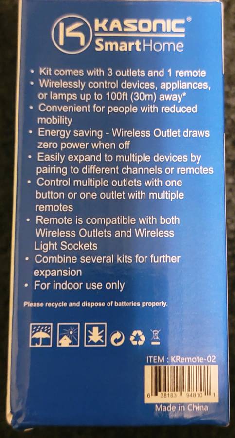 Kasonic - KASONIC Wireless Remote Control Outlet, Indoor Remote Light Switch for Plug in Lamp, Small Electrical Appliance up to 100 Feet Away, 10A/1200W Wall Outlet Plug Kit - Remote Control Outlet - Steady Bunny Shop