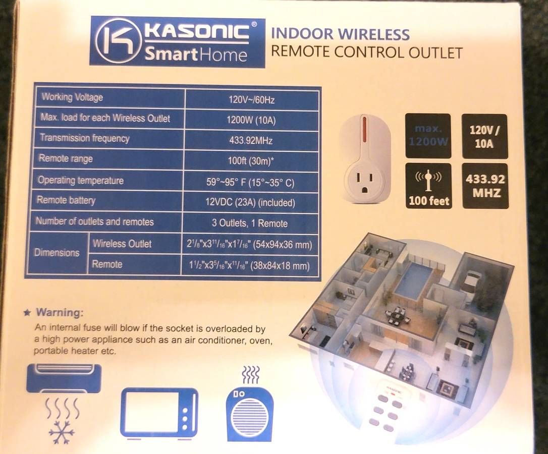 Kasonic - KASONIC Wireless Remote Control Outlet, Indoor Remote Light Switch for Plug in Lamp, Small Electrical Appliance up to 100 Feet Away, 10A/1200W Wall Outlet Plug Kit - Remote Control Outlet - Steady Bunny Shop