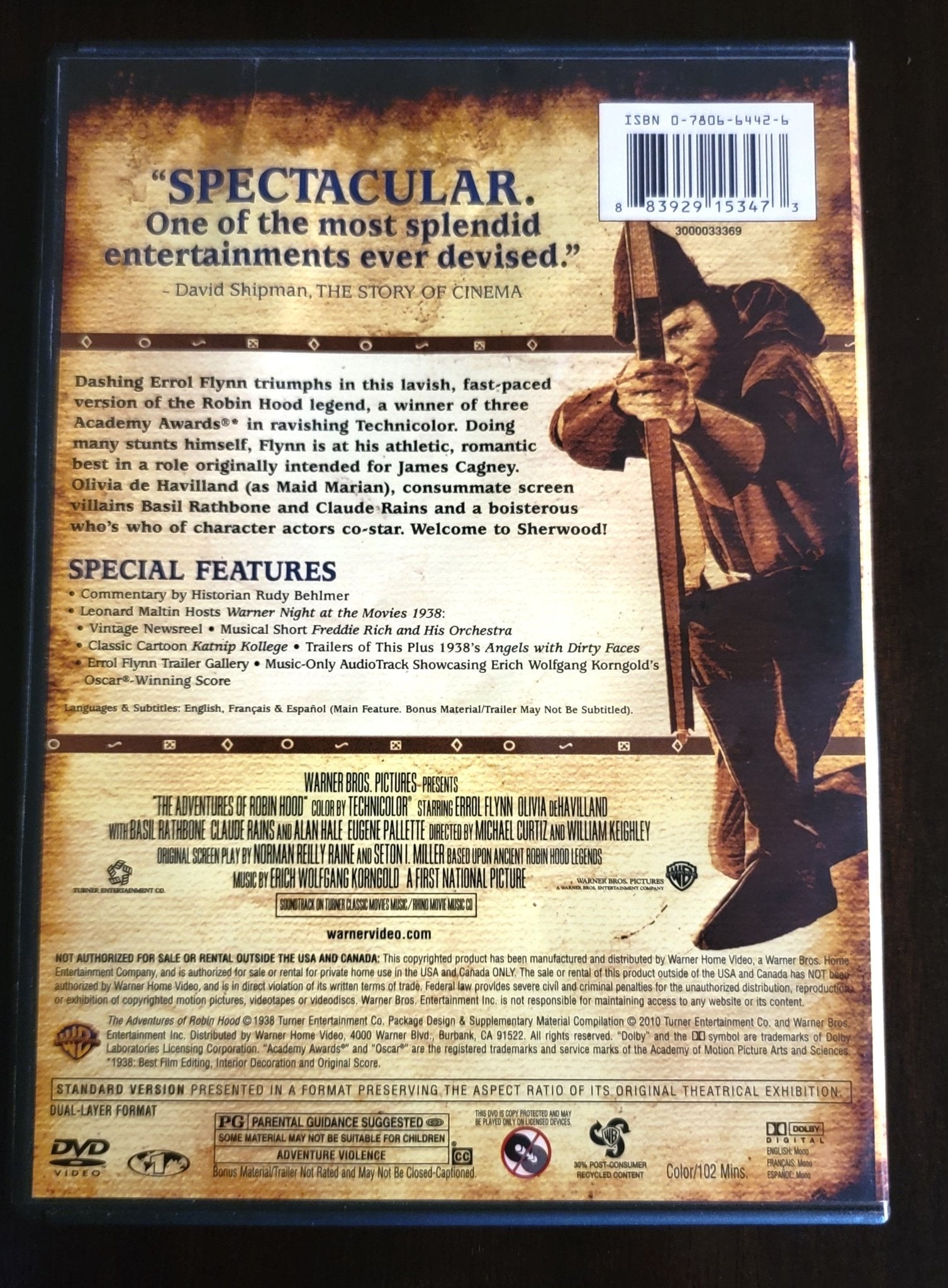 Warner Home Video - The Adventures of Robin Hood | DVD | Standard Version - Errol Flynn & Olivia De Havilland - DVD - Steady Bunny Shop