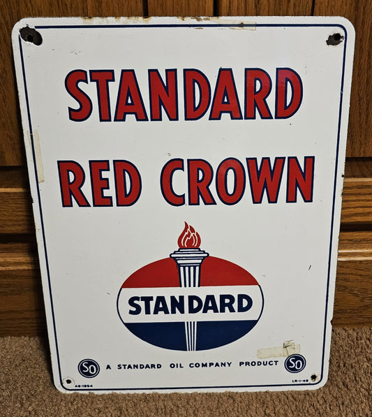 Standard Oil - Vintage 1954 Original SSP Enamel Standard Oil Red Crown Porcelain Gas Pump Sign - Antique Sign - Steady Bunny Shop